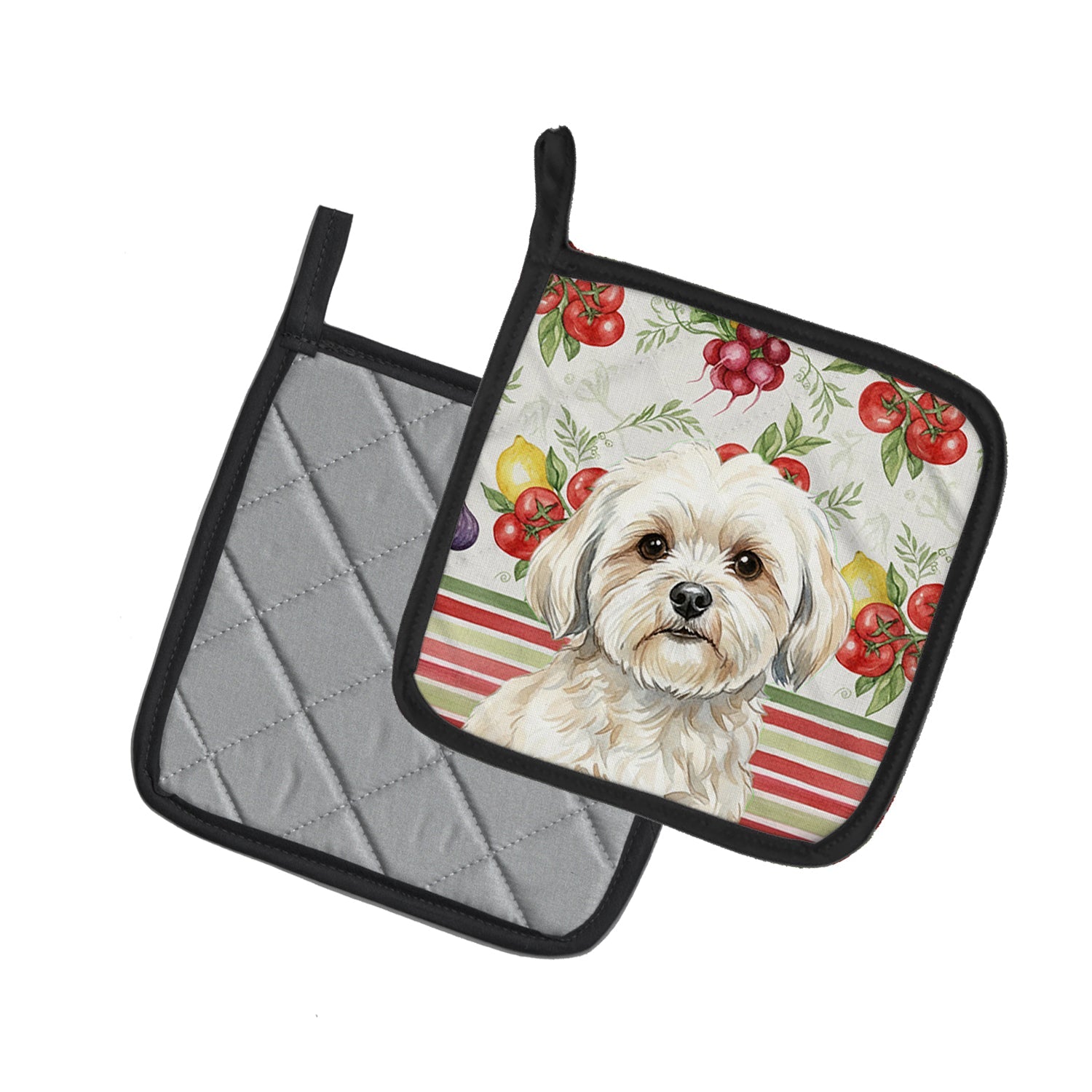White Lhasa Apso Vegetables Pot Holder Set of 2 Heat Resistant Quilted Hot Pads 7.5 x 7.5 Inch, Insulated Kitchen Trivets for Cooking & Baking