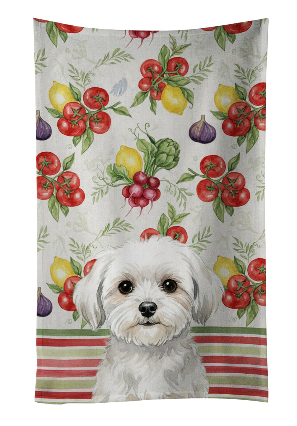 Maltese Vegetables Kitchen Towel Velour Plush Front and Cotton Loop Back Machine Washable