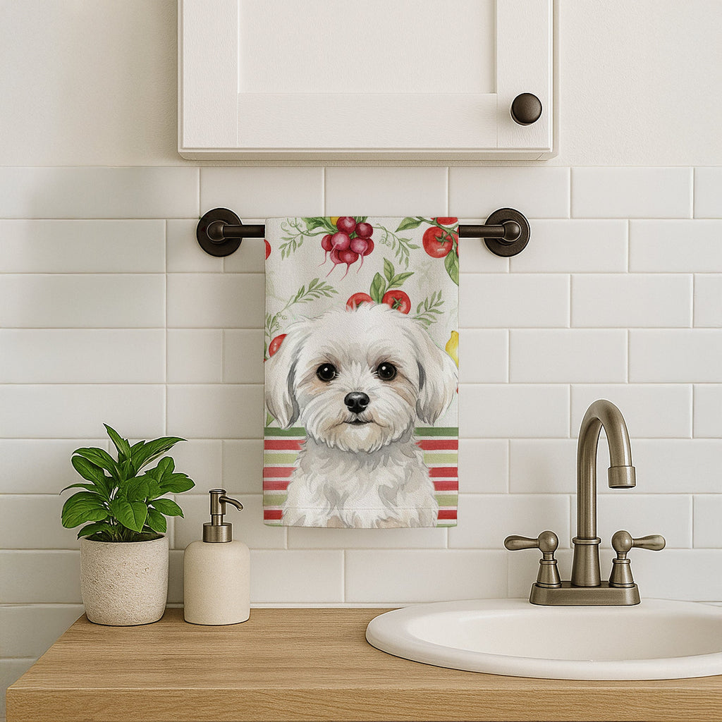 Maltese Vegetables Kitchen Towel Velour Plush Front and Cotton Loop Back Machine Washable