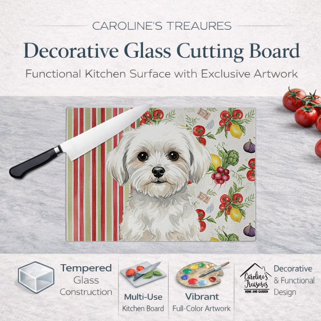 Maltese Vegetables Cutting Board Tempered Glass Kitchen Cutting Surface, Heat Resistant Chopping, Non-Slip Feet, Food Prep & Serving