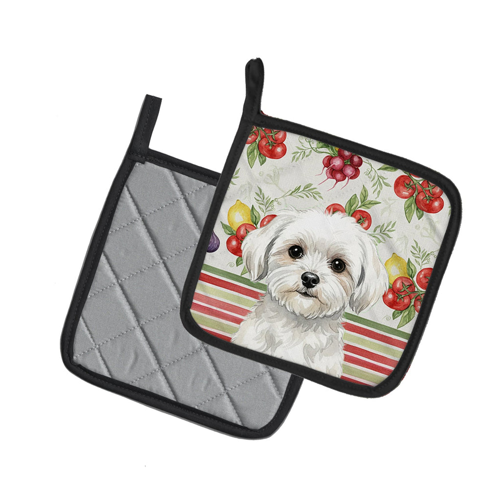 Maltese Vegetables Pot Holder Set of 2 Heat Resistant Quilted Hot Pads 7.5 x 7.5 Inch, Insulated Kitchen Trivets for Cooking & Baking