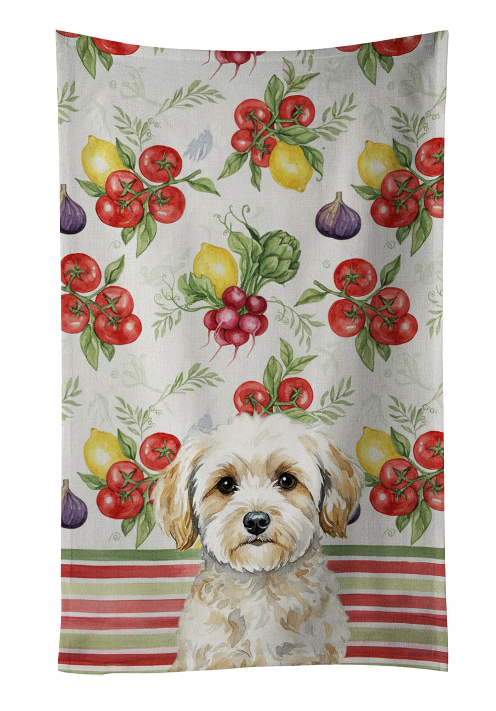 Maltipoo Vegetables Kitchen Towel Velour Plush Front and Cotton Loop Back Machine Washable