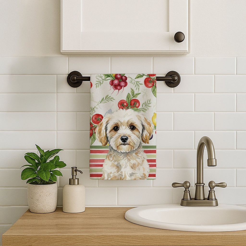 Maltipoo Vegetables Kitchen Towel Velour Plush Front and Cotton Loop Back Machine Washable