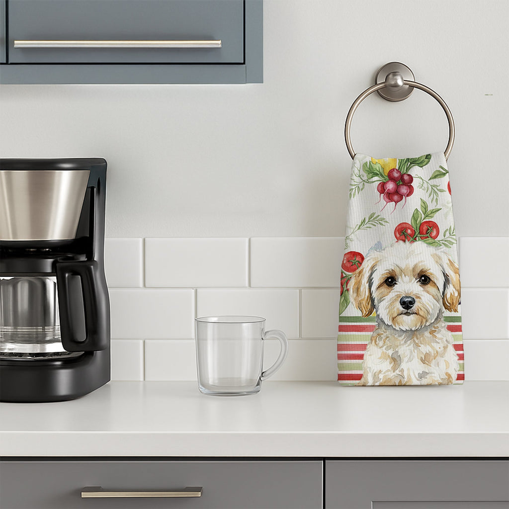 Maltipoo Vegetables Kitchen Towel Velour Plush Front and Cotton Loop Back Machine Washable