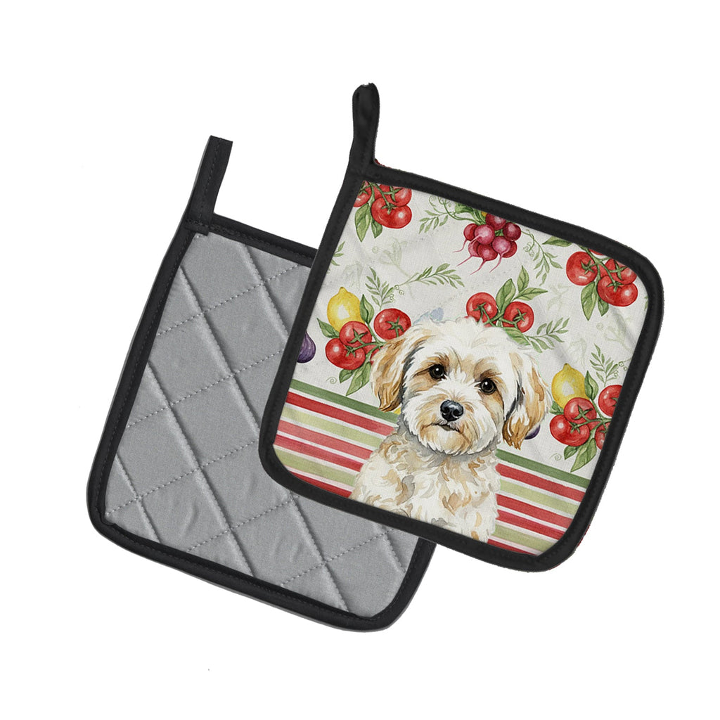 Maltipoo Vegetables Pot Holder Set of 2 Heat Resistant Quilted Hot Pads 7.5 x 7.5 Inch, Insulated Kitchen Trivets for Cooking & Baking