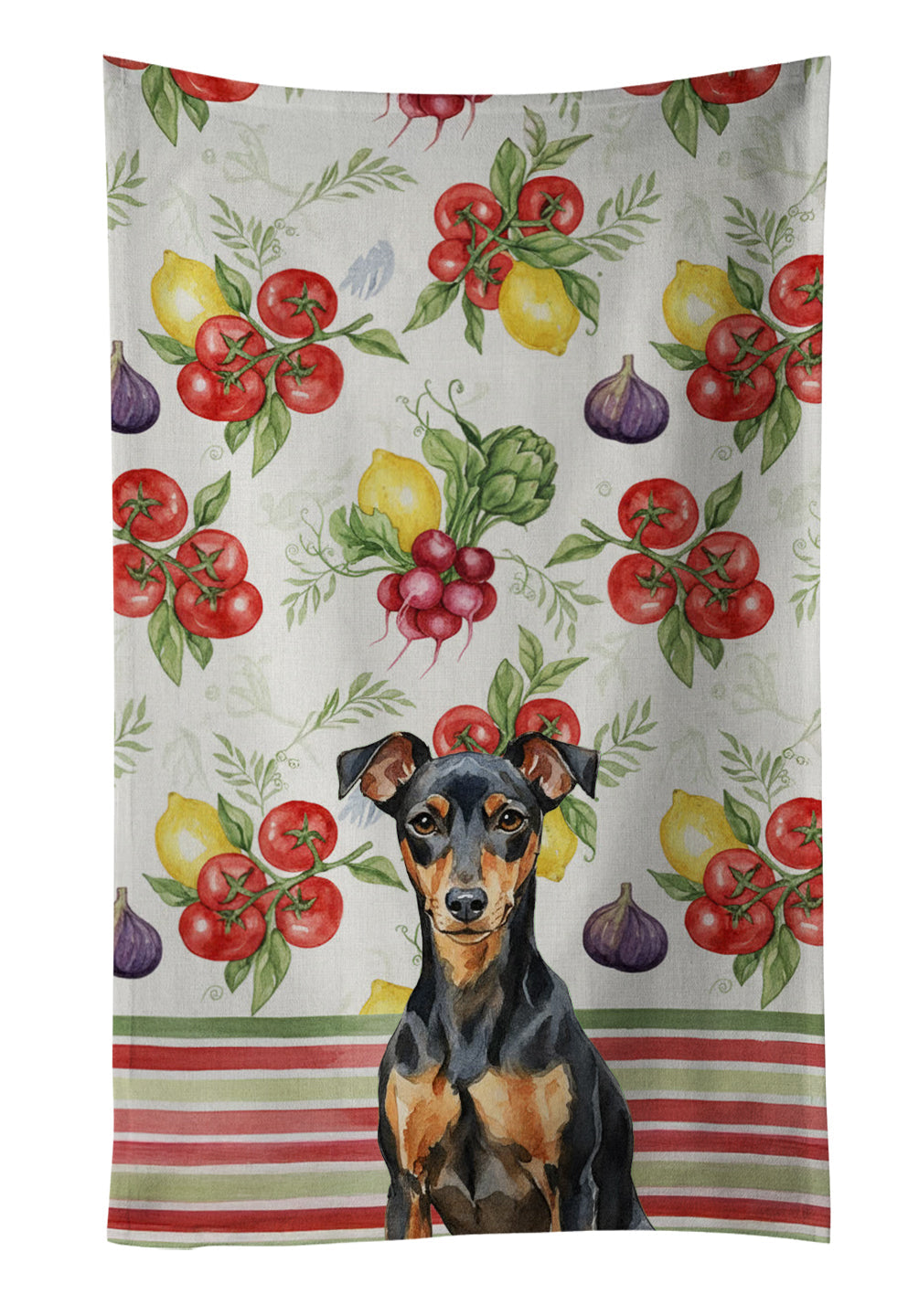 Manchester Terrier Vegetables Kitchen Towel Velour Plush Front and Cotton Loop Back Machine Washable