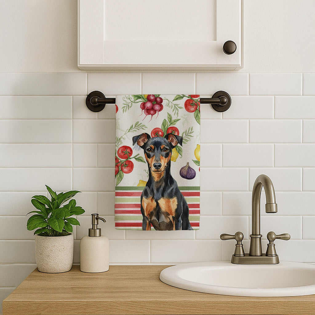 Manchester Terrier Vegetables Kitchen Towel Velour Plush Front and Cotton Loop Back Machine Washable