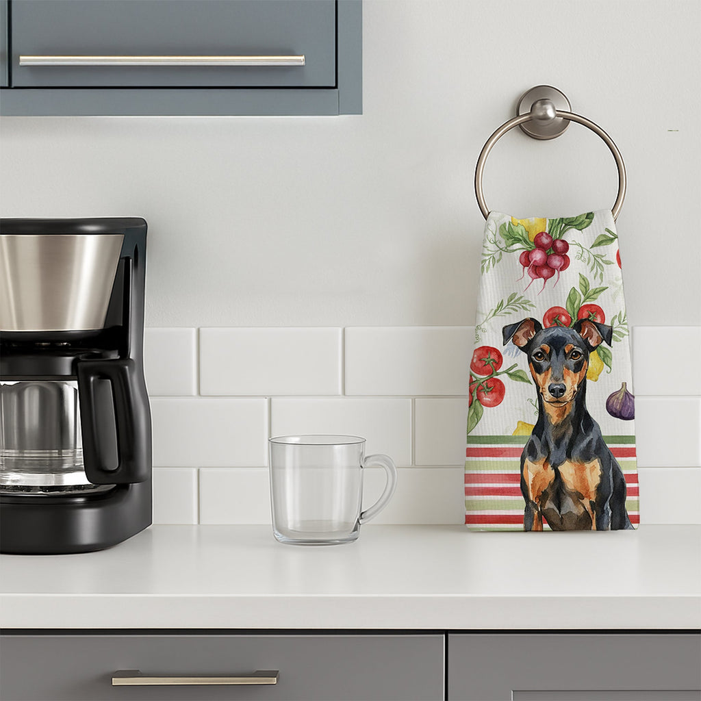 Manchester Terrier Vegetables Kitchen Towel Velour Plush Front and Cotton Loop Back Machine Washable