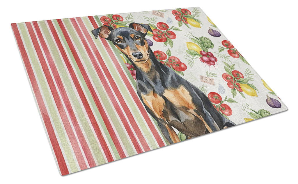 Manchester Terrier Vegetables Cutting Board Tempered Glass Kitchen Cutting Surface, Heat Resistant Chopping, Non-Slip Feet, Food Prep & Serving