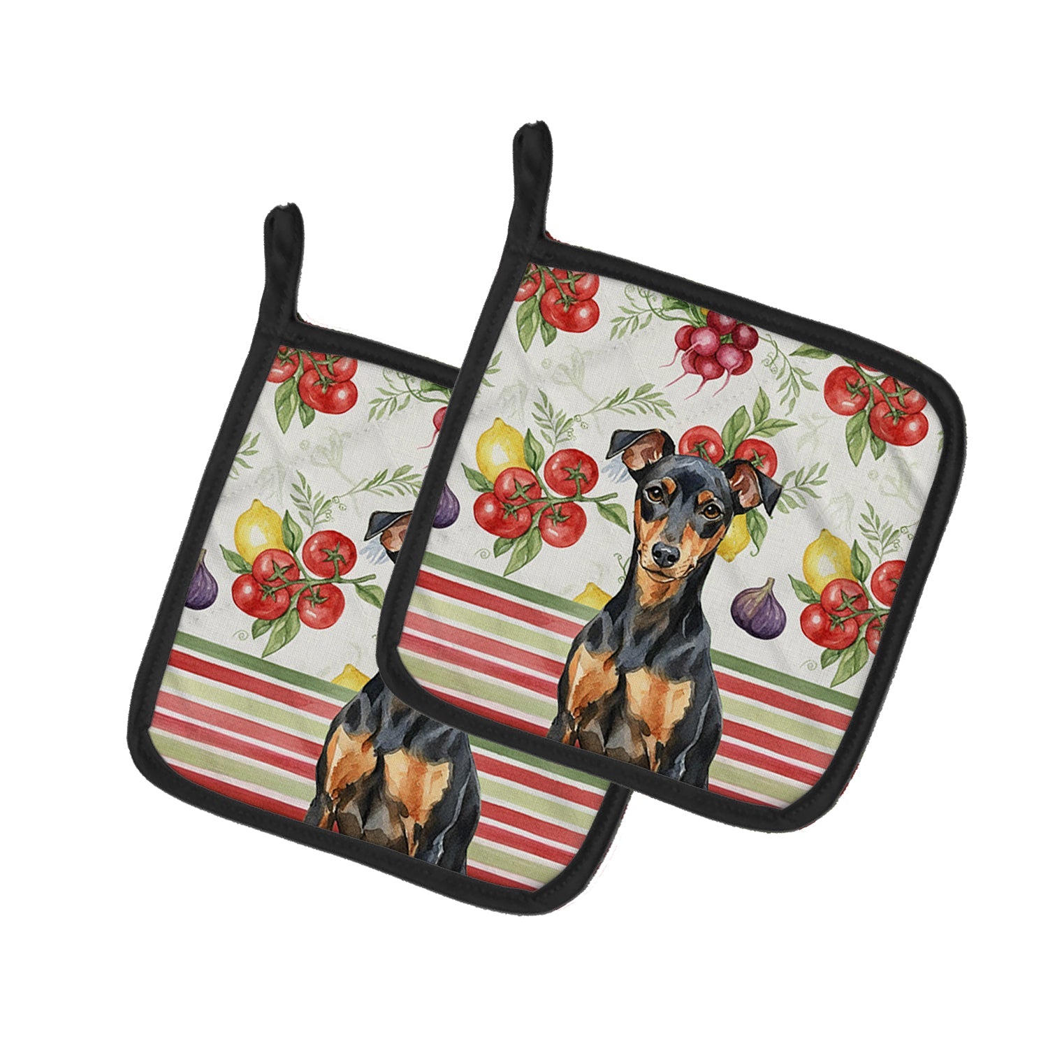 Manchester Terrier Vegetables Pot Holder Set of 2 Heat Resistant Quilted Hot Pads 7.5 x 7.5 Inch, Insulated Kitchen Trivets for Cooking & Baking