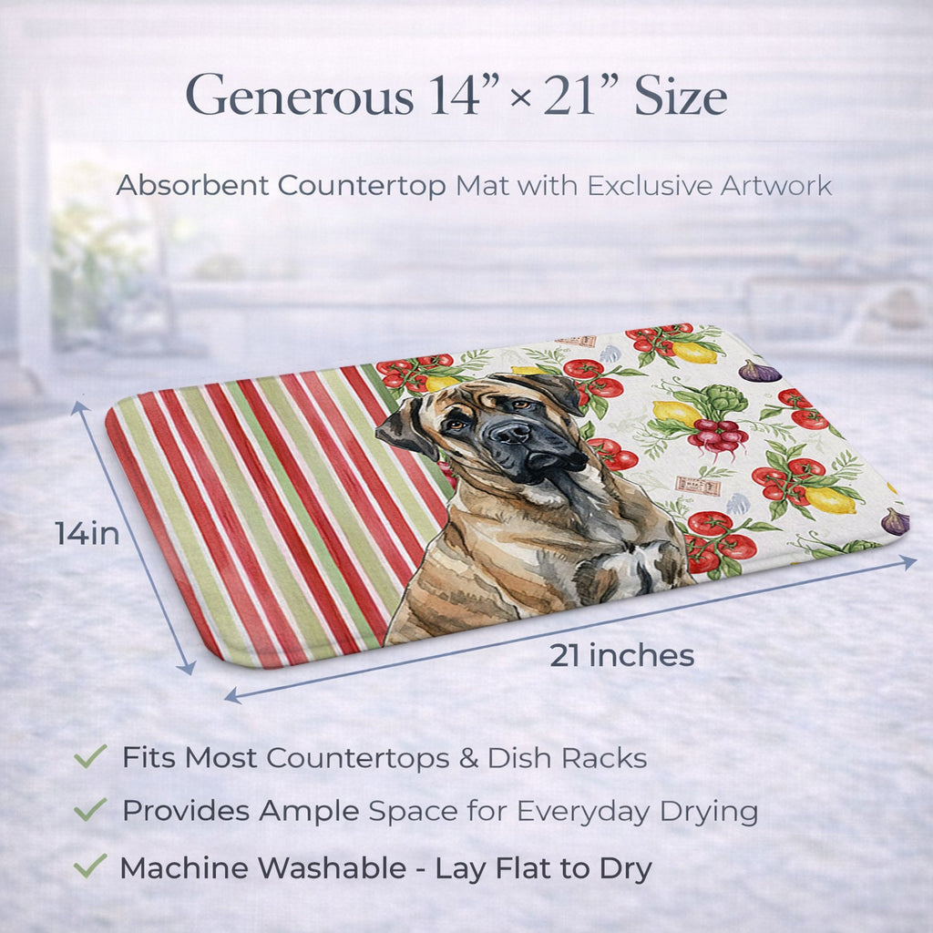 Brindle Mastiff Vegetables Dish Drying Mat Absorbent Dish Drying Mat Pad for Kitchen Counter Dish Drainer Mat for Countertop, 14 x 21", Multicolor