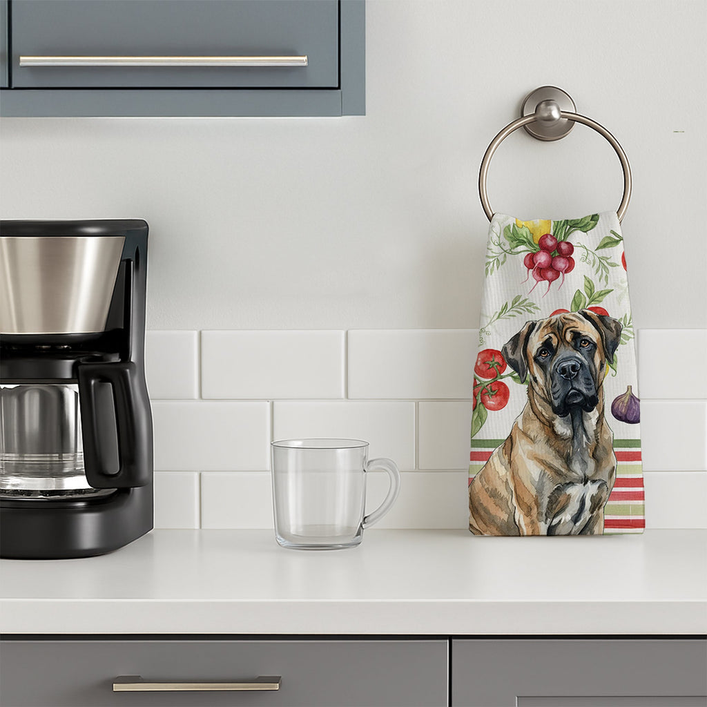 Brindle Mastiff Vegetables Kitchen Towel Velour Plush Front and Cotton Loop Back Machine Washable