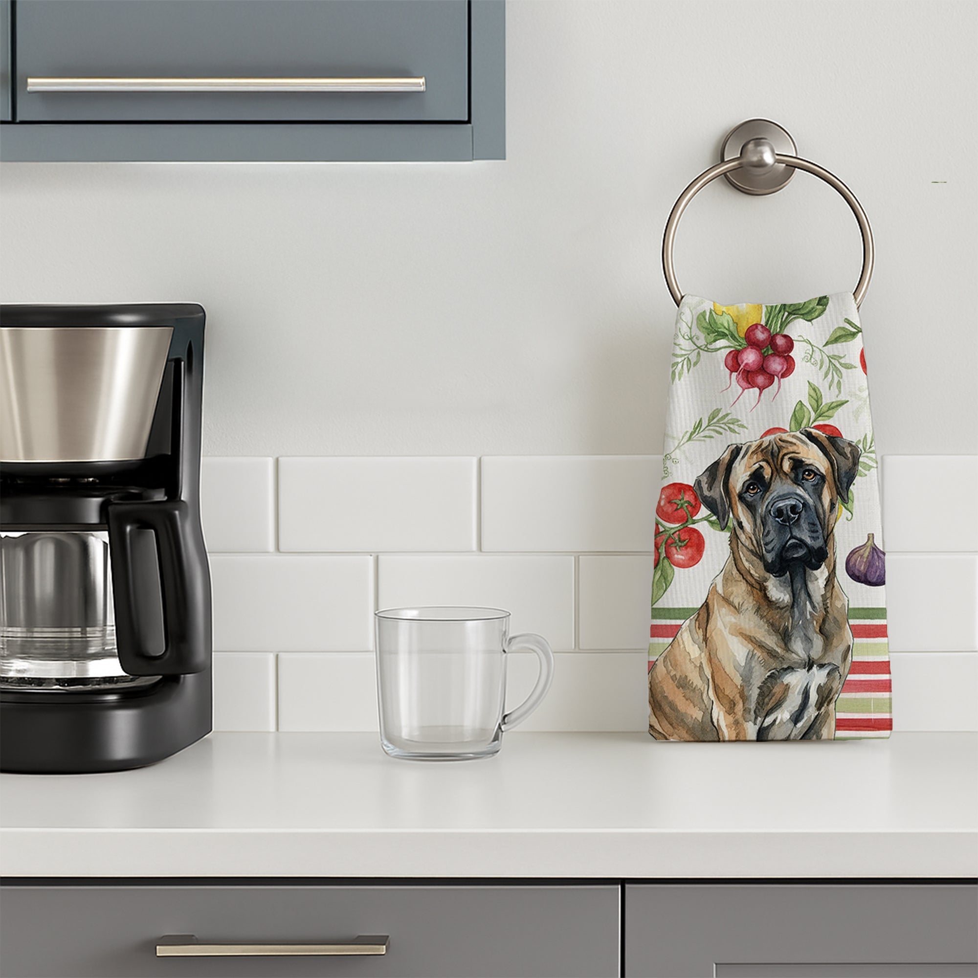 Brindle Mastiff Vegetables Kitchen Towel Velour Plush Front and Cotton Loop Back Machine Washable