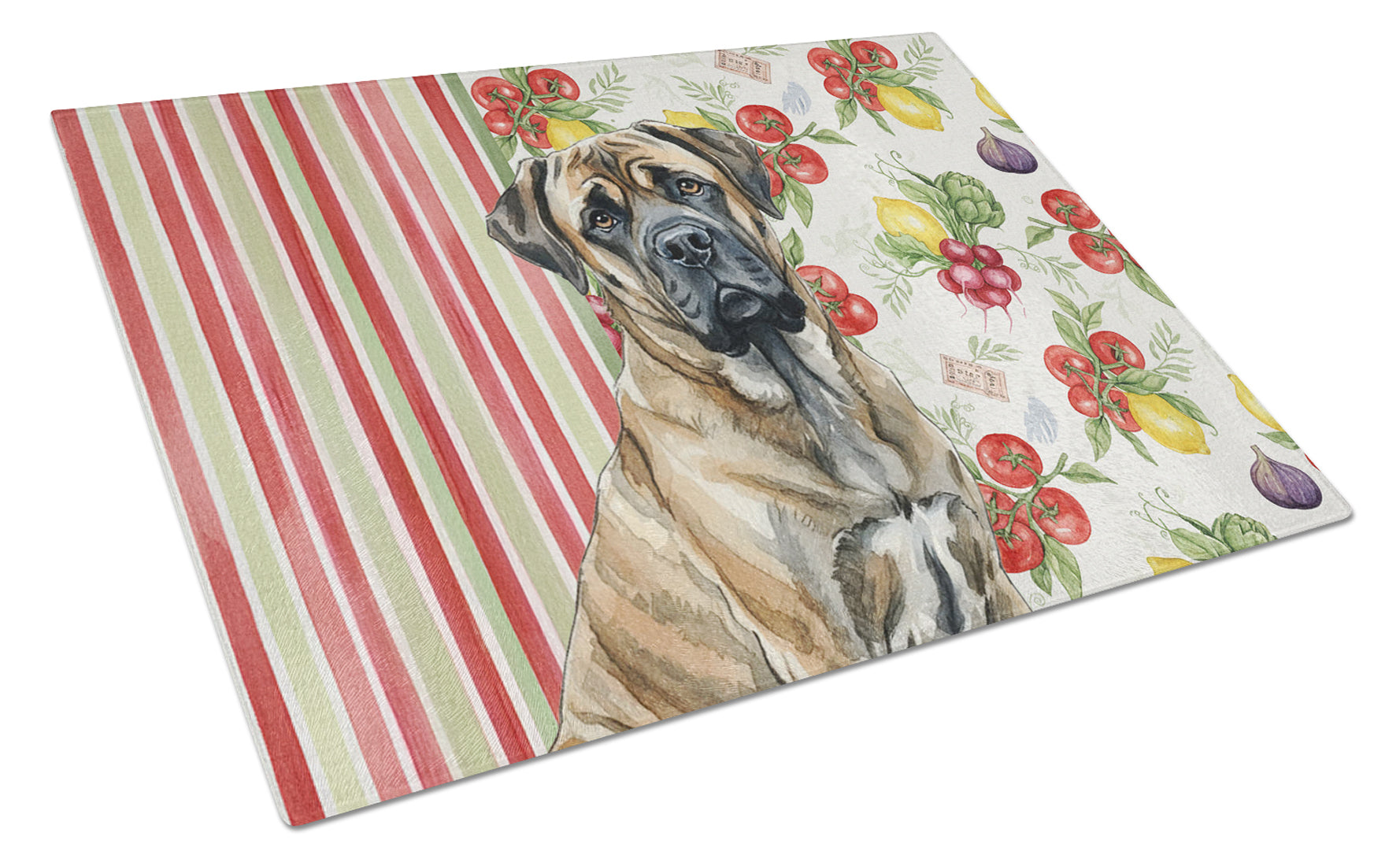 Brindle Mastiff Vegetables Cutting Board Tempered Glass Kitchen Cutting Surface, Heat Resistant Chopping, Non-Slip Feet, Food Prep & Serving
