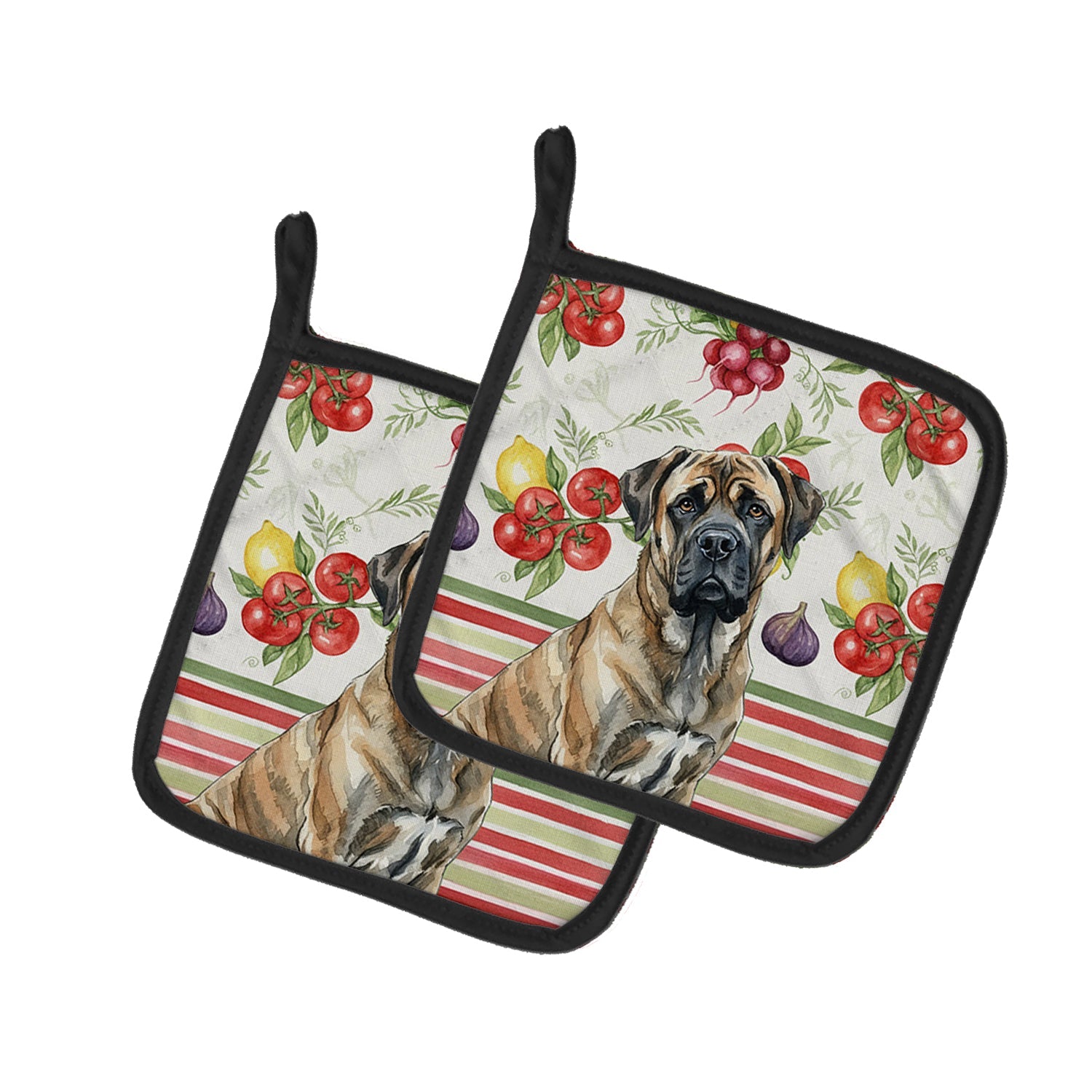 Brindle Mastiff Vegetables Pot Holder Set of 2 Heat Resistant Quilted Hot Pads 7.5 x 7.5 Inch, Insulated Kitchen Trivets for Cooking & Baking