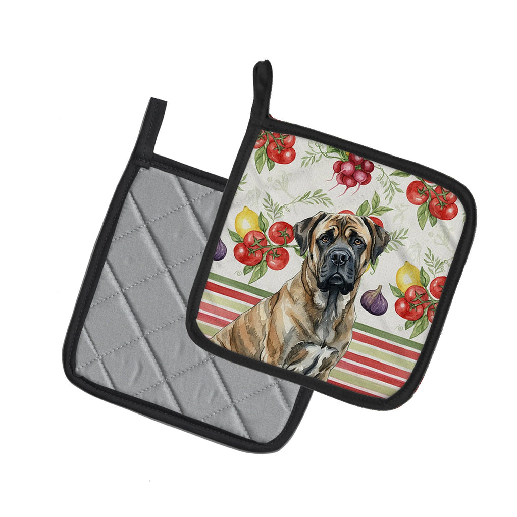Brindle Mastiff Vegetables Pot Holder Set of 2 Heat Resistant Quilted Hot Pads 7.5 x 7.5 Inch, Insulated Kitchen Trivets for Cooking & Baking