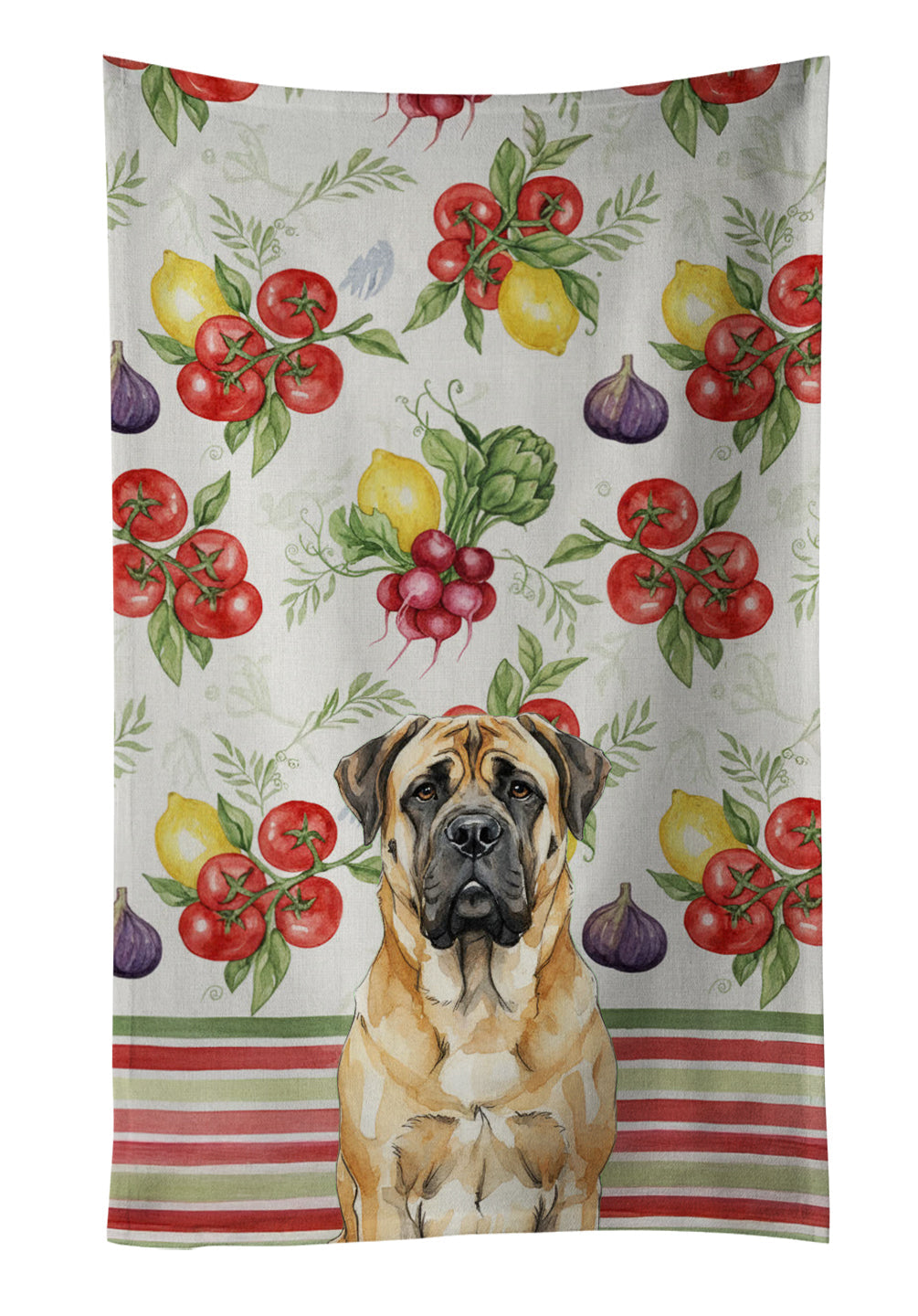 Fawn Mastiff Vegetables Kitchen Towel Velour Plush Front and Cotton Loop Back Machine Washable