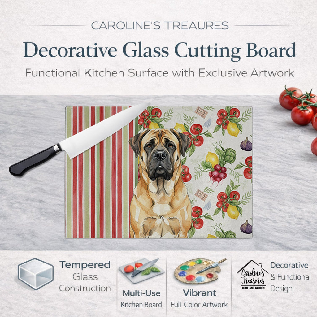 Fawn Mastiff Vegetables Cutting Board Tempered Glass Kitchen Cutting Surface, Heat Resistant Chopping, Non-Slip Feet, Food Prep & Serving