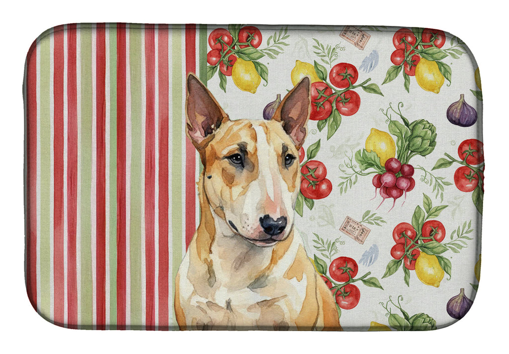 Miniature Bull Terrier Vegetables Dish Drying Mat Absorbent Dish Drying Mat Pad for Kitchen Counter Dish Drainer Mat for Countertop, 14 x 21", Multicolor