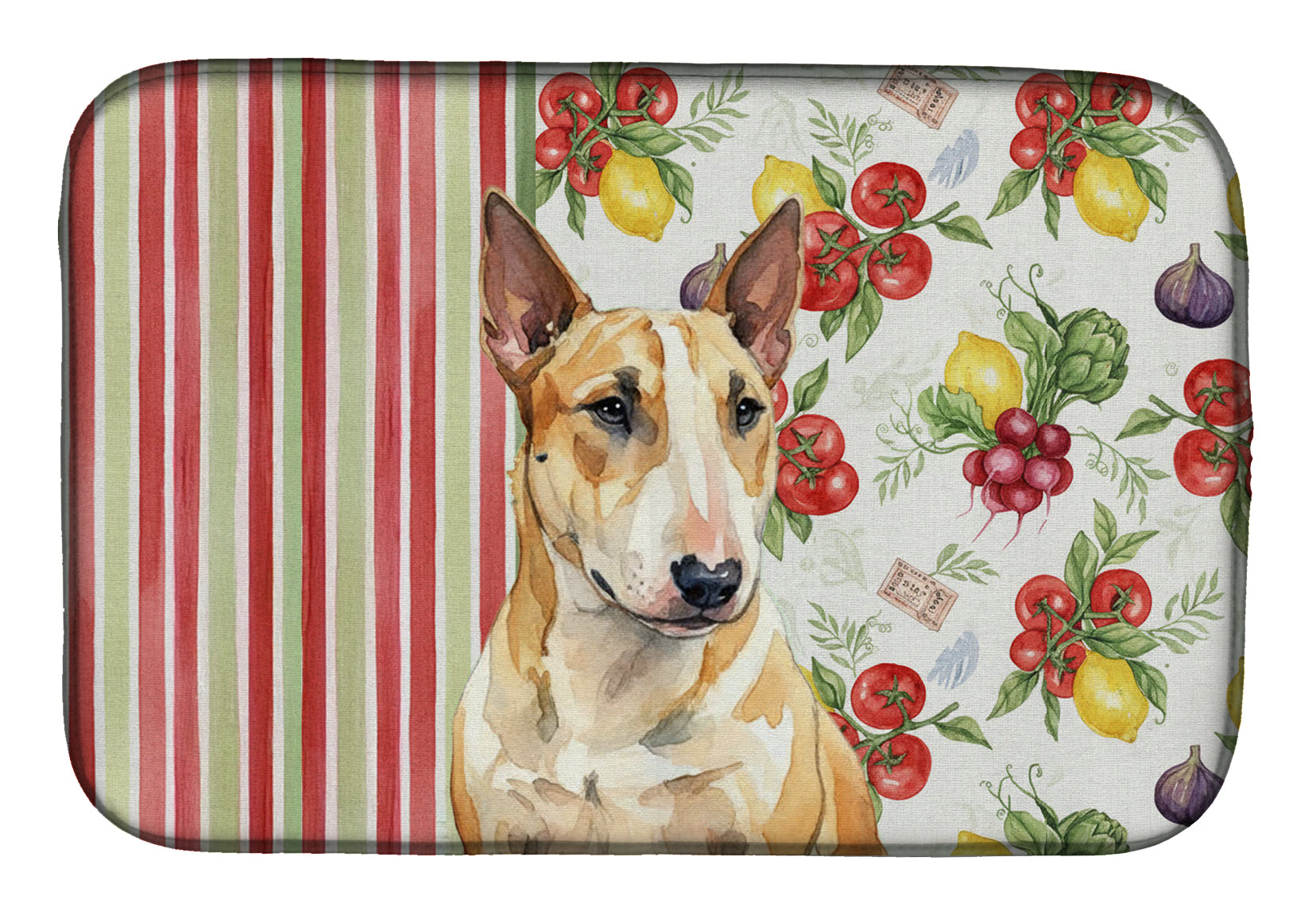 Miniature Bull Terrier Vegetables Dish Drying Mat Absorbent Dish Drying Mat Pad for Kitchen Counter Dish Drainer Mat for Countertop, 14 x 21", Multicolor