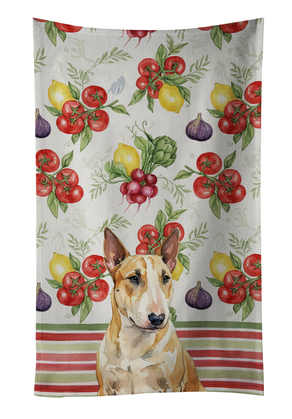 Miniature Bull Terrier Vegetables Kitchen Towel Velour Plush Front and Cotton Loop Back Machine Washable