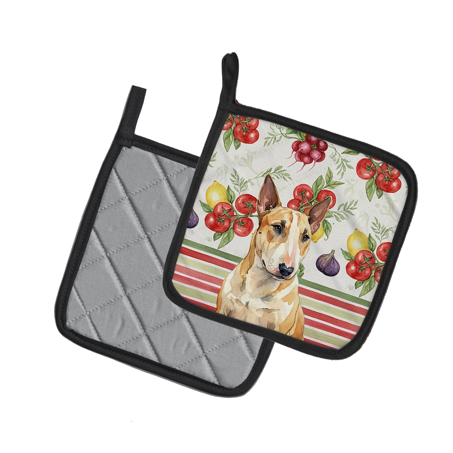 Miniature Bull Terrier Vegetables Pot Holder Set of 2 Heat Resistant Quilted Hot Pads 7.5 x 7.5 Inch, Insulated Kitchen Trivets for Cooking & Baking