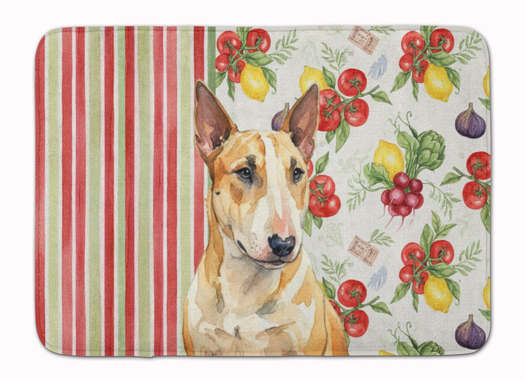 Miniature Bull Terrier Vegetables Memory Foam Kitchen Mat Machine Washable Anti-Fatigue Cushion Comfort Bath or Kitchen Rug