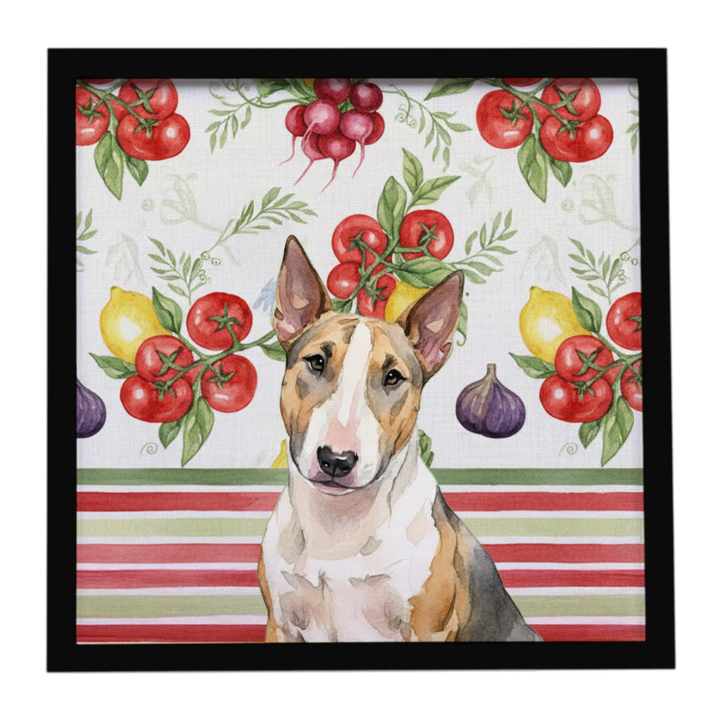 Tricolor Miniature Bull Terrier Vegetables Framed Metal Print Bathroom, Kitchen, Office, Home Decor Wall Art Ready to Hang, Square, 8X8