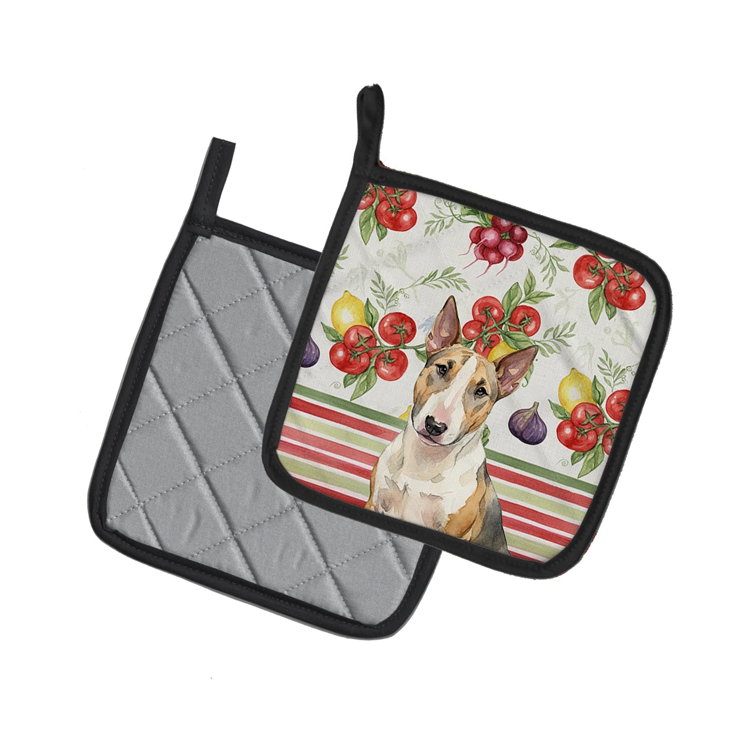 Tricolor Miniature Bull Terrier Vegetables Pot Holder Set of 2 Heat Resistant Quilted Hot Pads 7.5 x 7.5 Inch, Insulated Kitchen Trivets for Cooking & Baking