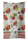 White Miniature Bull Terrier Vegetables Kitchen Towel Velour Plush Front and Cotton Loop Back Machine Washable