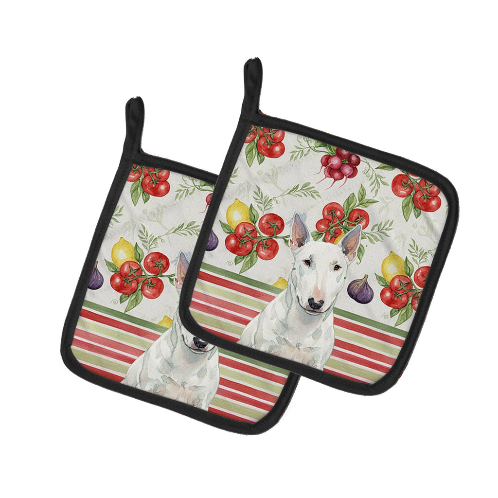 White Miniature Bull Terrier Vegetables Pot Holder Set of 2 Heat Resistant Quilted Hot Pads 7.5 x 7.5 Inch, Insulated Kitchen Trivets for Cooking & Baking
