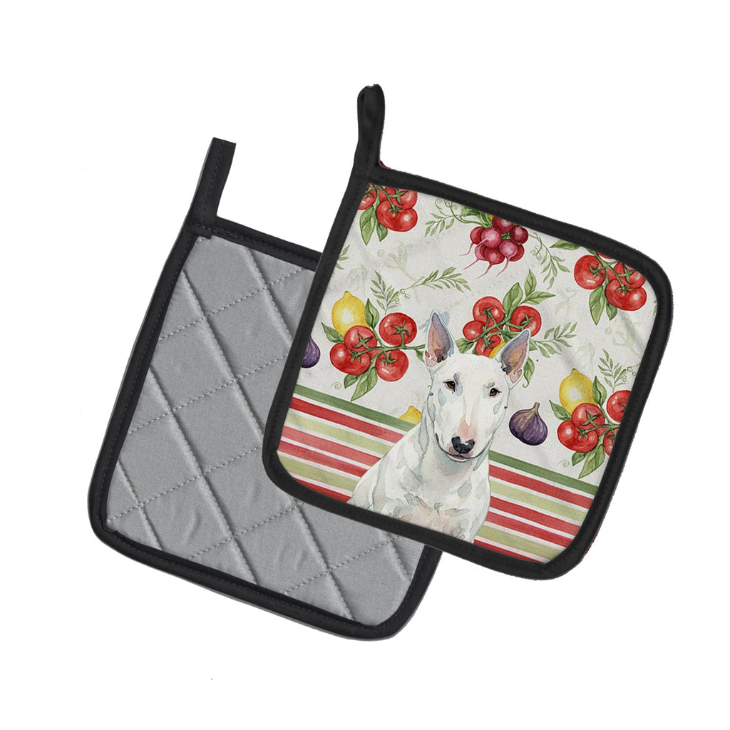 White Miniature Bull Terrier Vegetables Pot Holder Set of 2 Heat Resistant Quilted Hot Pads 7.5 x 7.5 Inch, Insulated Kitchen Trivets for Cooking & Baking