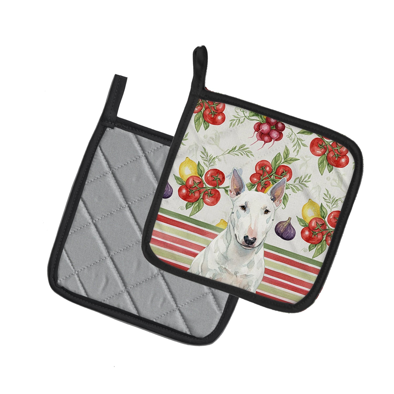 White Miniature Bull Terrier Vegetables Pot Holder Set of 2 Heat Resistant Quilted Hot Pads 7.5 x 7.5 Inch, Insulated Kitchen Trivets for Cooking & Baking