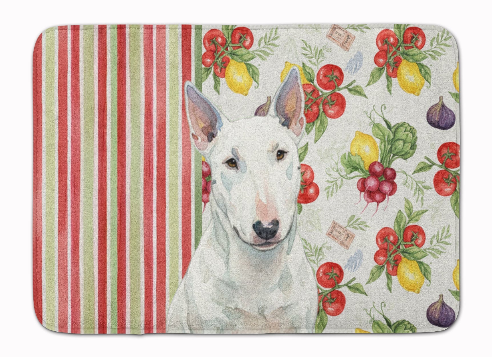 White Miniature Bull Terrier Vegetables Memory Foam Kitchen Mat Machine Washable Anti-Fatigue Cushion Comfort Bath or Kitchen Rug