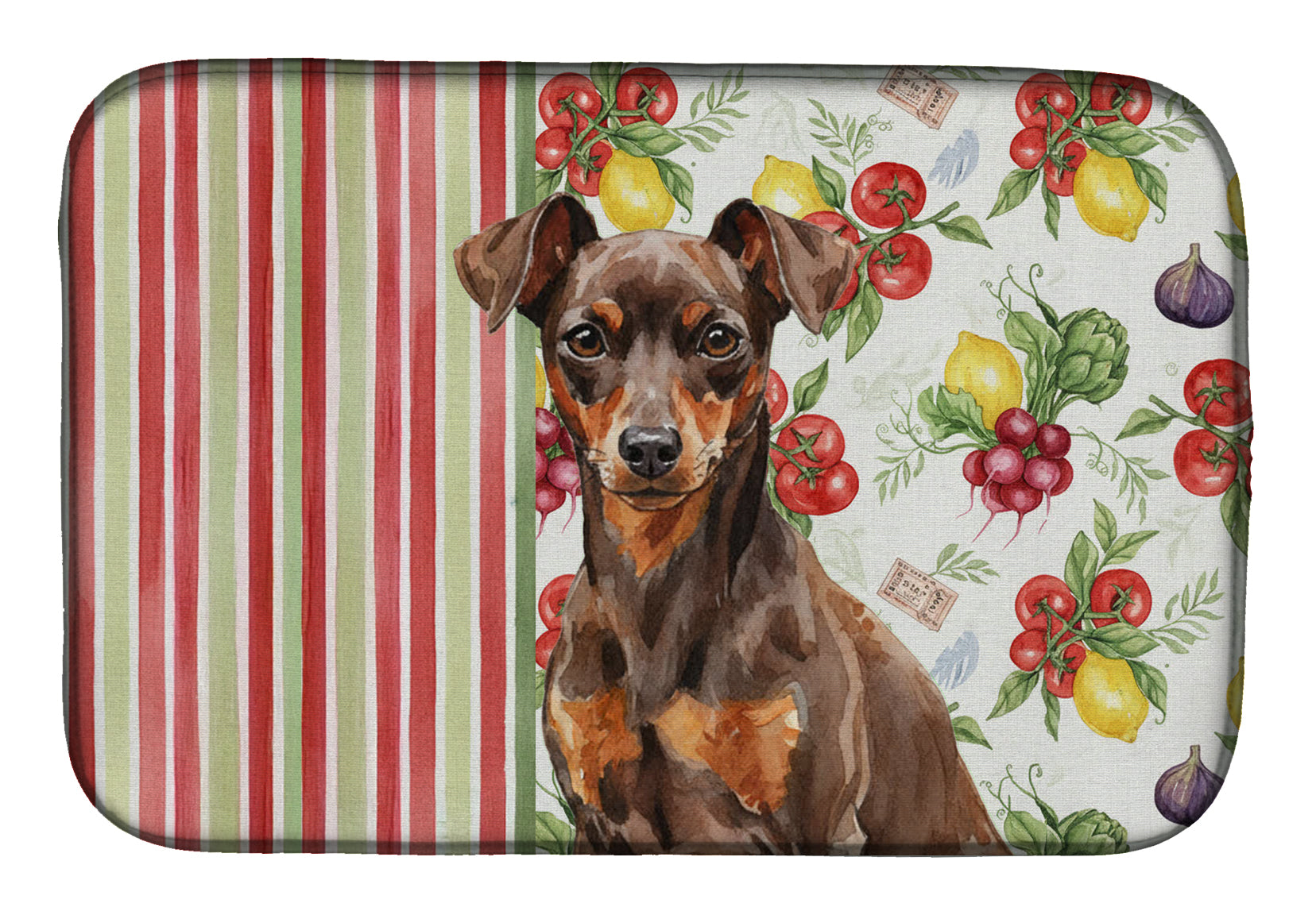 Chocolate and Rust Miniature Pinscher Min Pin Vegetables Dish Drying Mat Absorbent Dish Drying Mat Pad for Kitchen Counter Dish Drainer Mat for Countertop, 14 x 21", Multicolor