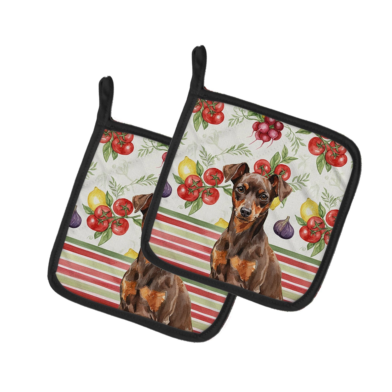 Chocolate and Rust Miniature Pinscher Min Pin Vegetables Pot Holder Set of 2 Heat Resistant Quilted Hot Pads 7.5 x 7.5 Inch, Insulated Kitchen Trivets for Cooking & Baking