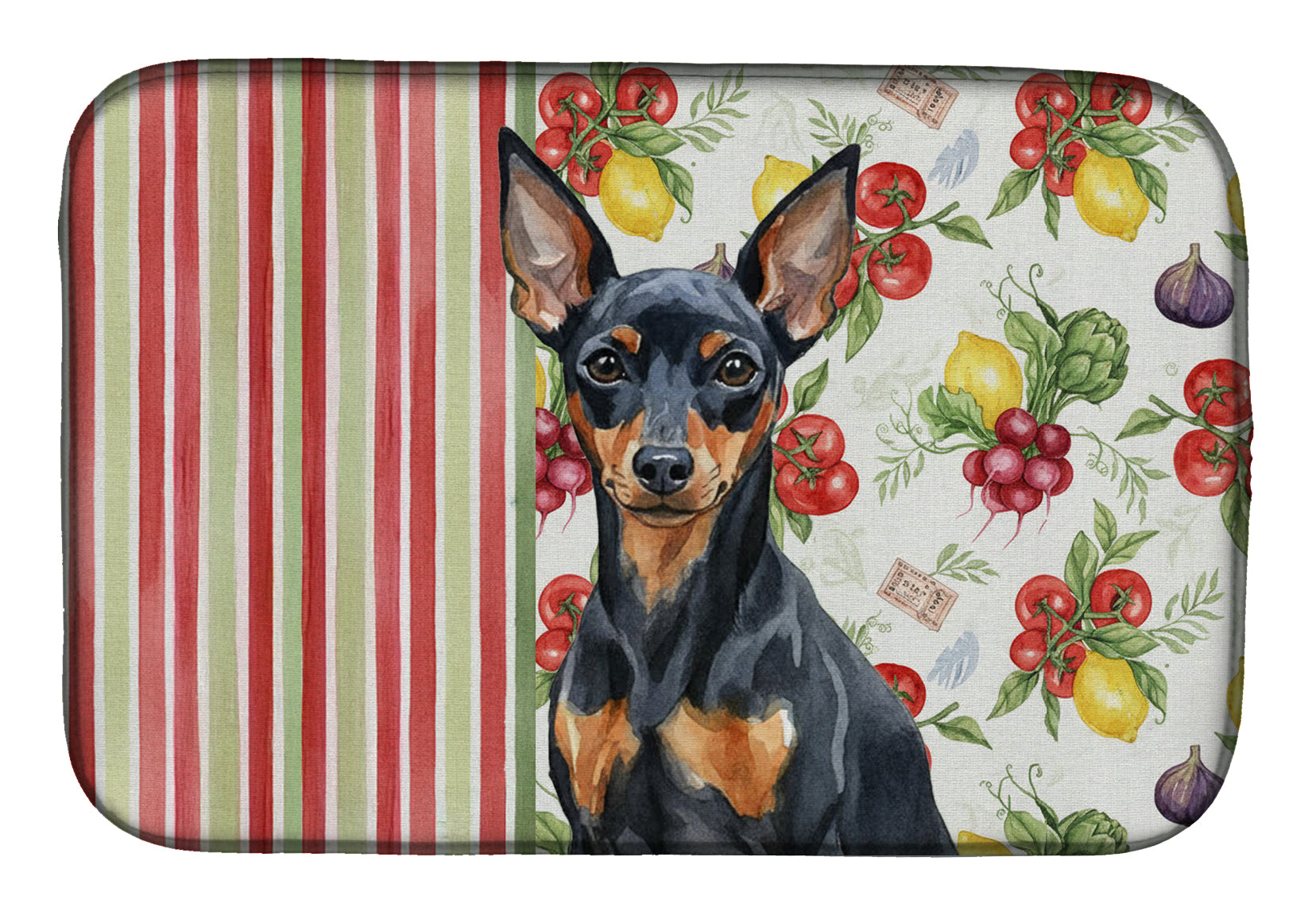 Black and Tan Miniature Pinscher Vegetables Dish Drying Mat Absorbent Dish Drying Mat Pad for Kitchen Counter Dish Drainer Mat for Countertop, 14 x 21", Multicolor