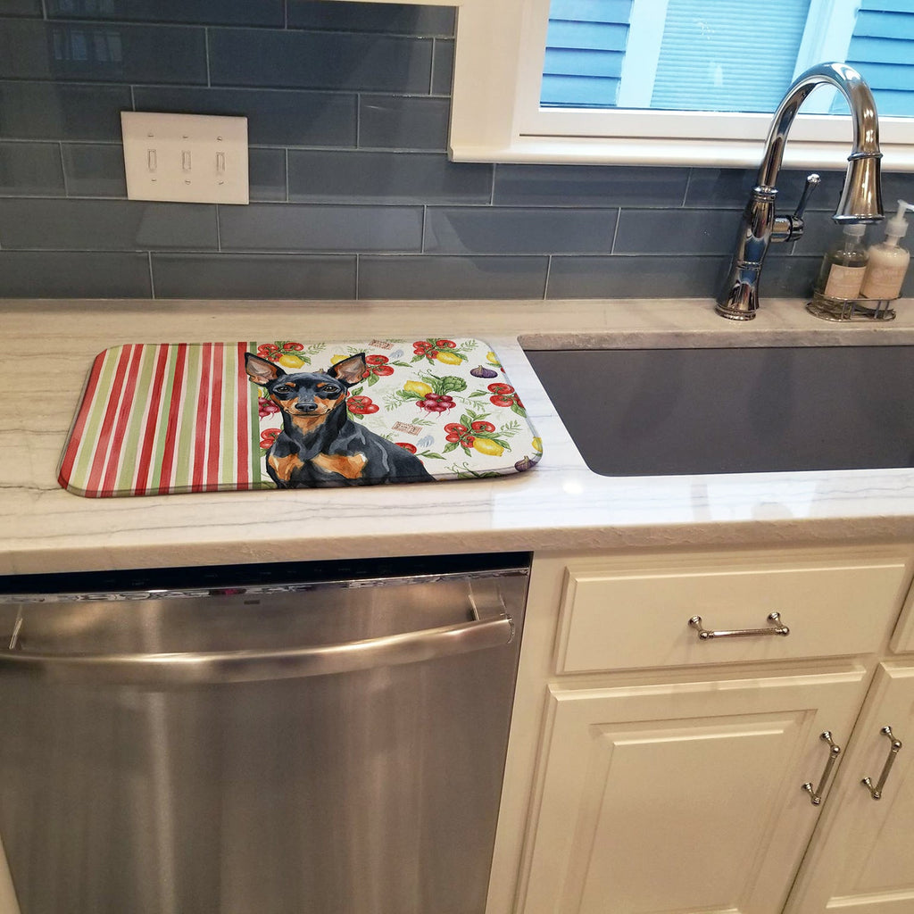 Black and Tan Miniature Pinscher Vegetables Dish Drying Mat Absorbent Dish Drying Mat Pad for Kitchen Counter Dish Drainer Mat for Countertop, 14 x 21", Multicolor