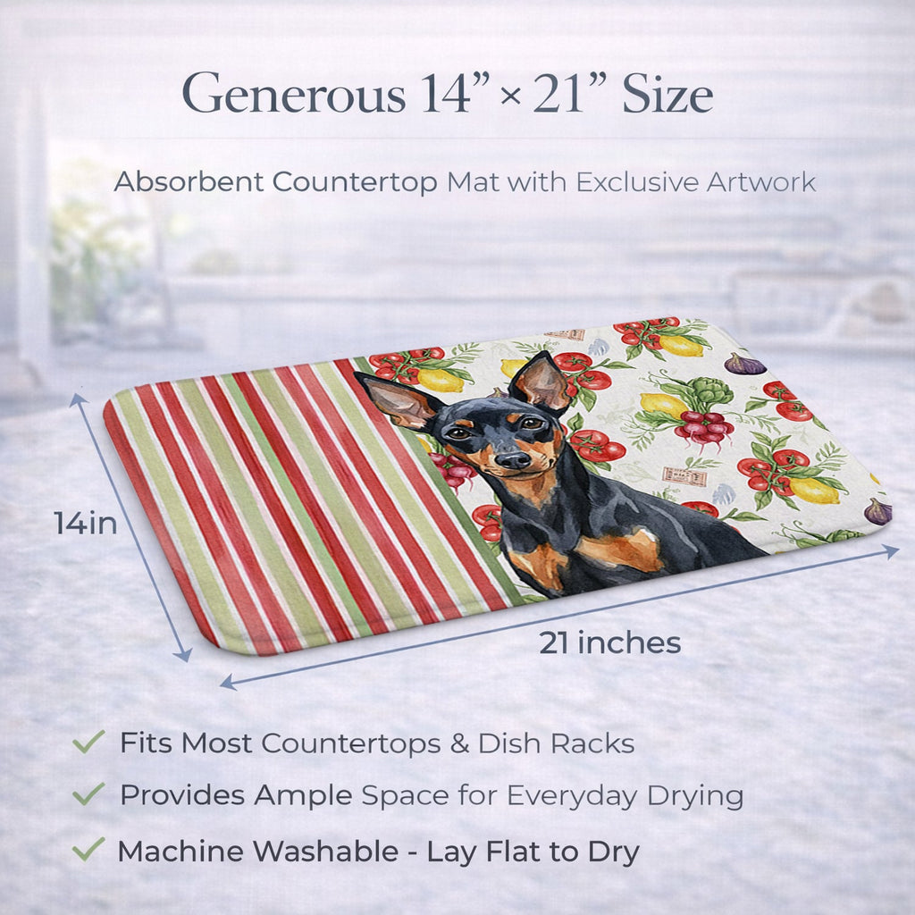 Black and Tan Miniature Pinscher Vegetables Dish Drying Mat Absorbent Dish Drying Mat Pad for Kitchen Counter Dish Drainer Mat for Countertop, 14 x 21", Multicolor
