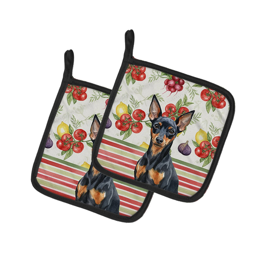 Black and Tan Miniature Pinscher Vegetables Pot Holder Set of 2 Heat Resistant Quilted Hot Pads 7.5 x 7.5 Inch, Insulated Kitchen Trivets for Cooking & Baking