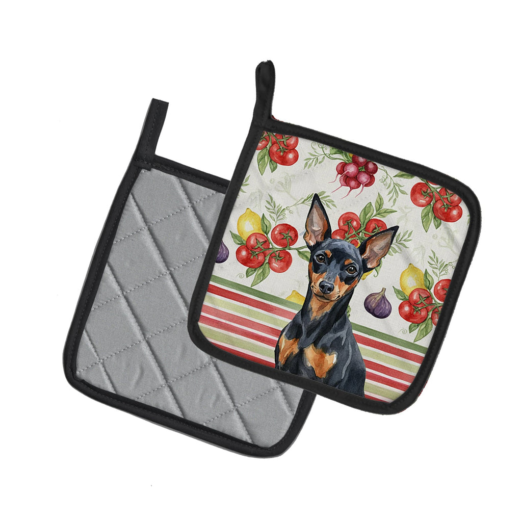 Black and Tan Miniature Pinscher Vegetables Pot Holder Set of 2 Heat Resistant Quilted Hot Pads 7.5 x 7.5 Inch, Insulated Kitchen Trivets for Cooking & Baking