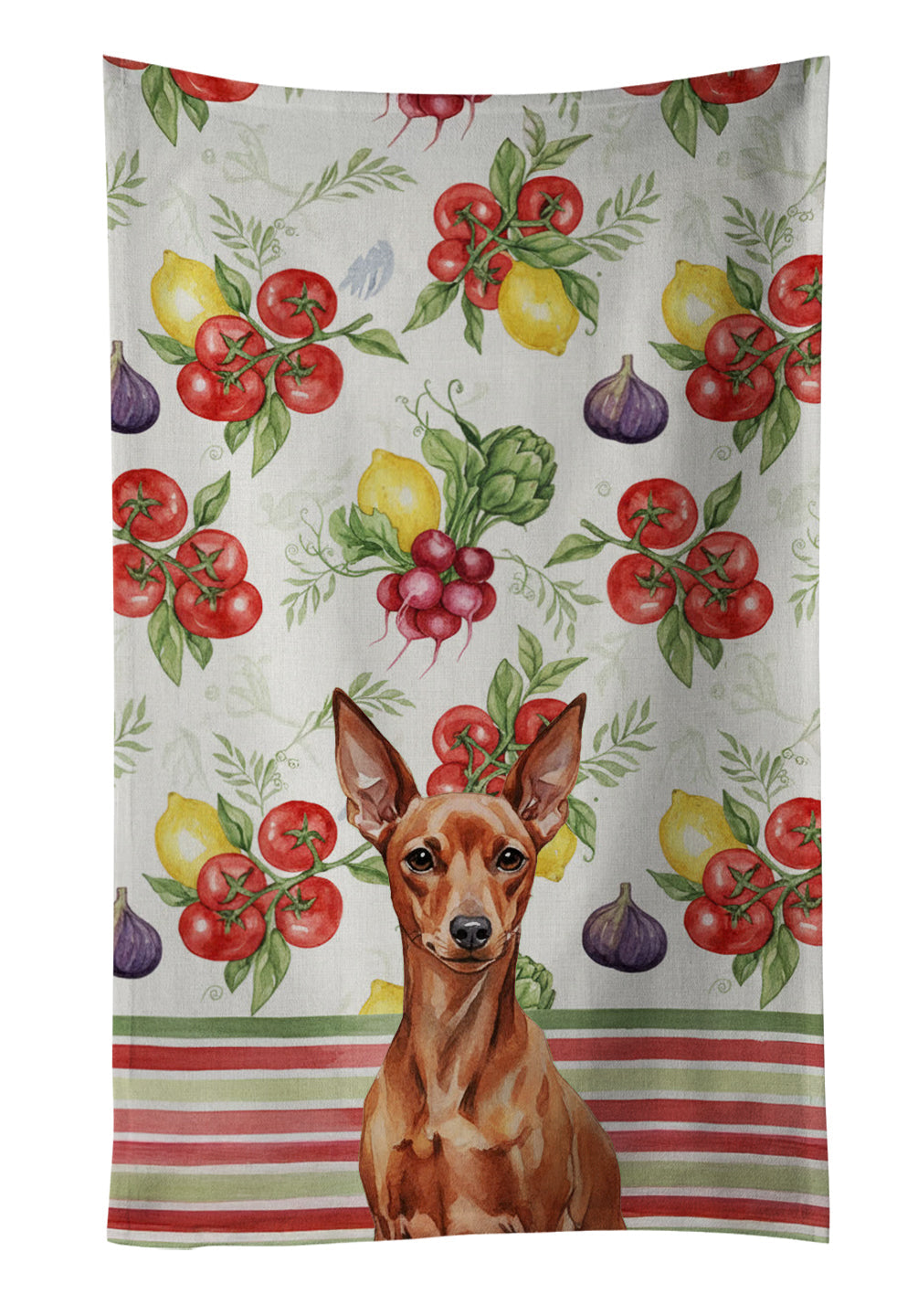 Red Miniature Pinscher Min Pin Vegetables Kitchen Towel Velour Plush Front and Cotton Loop Back Machine Washable