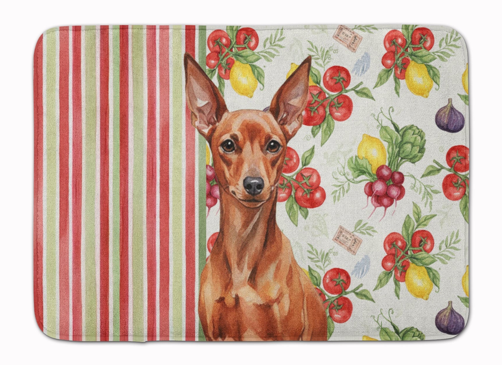 Red Miniature Pinscher Min Pin Vegetables Memory Foam Kitchen Mat Machine Washable Anti-Fatigue Cushion Comfort Bath or Kitchen Rug