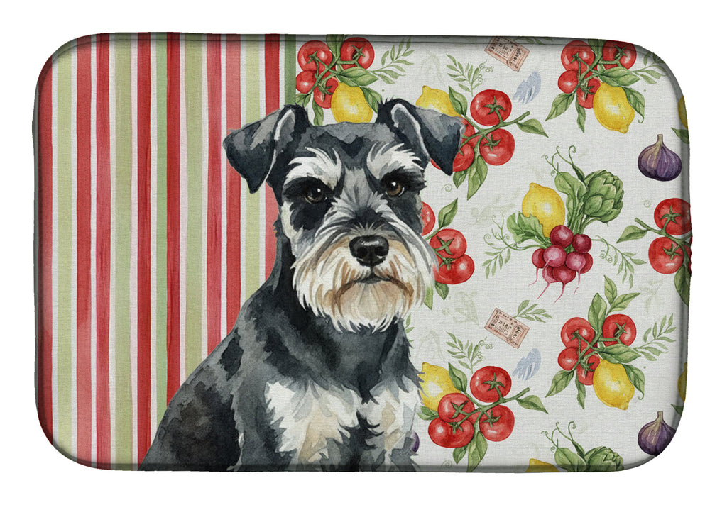 Black & Silver Miniature Schnauzer Vegetables Dish Drying Mat Absorbent Dish Drying Mat Pad for Kitchen Counter Dish Drainer Mat for Countertop, 14 x 21", Multicolor