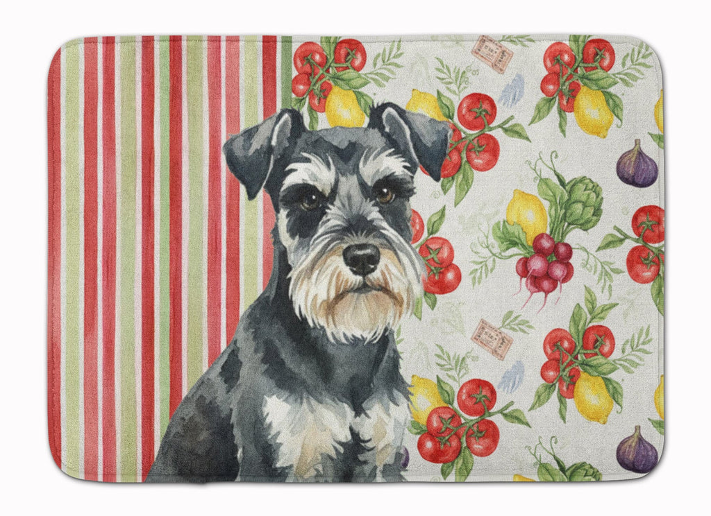 Black & Silver Miniature Schnauzer Vegetables Memory Foam Kitchen Mat Machine Washable Anti-Fatigue Cushion Comfort Bath or Kitchen Rug