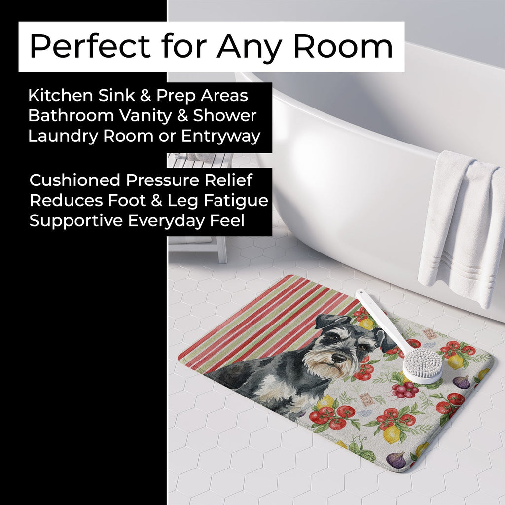 Black & Silver Miniature Schnauzer Vegetables Memory Foam Kitchen Mat Machine Washable Anti-Fatigue Cushion Comfort Bath or Kitchen Rug