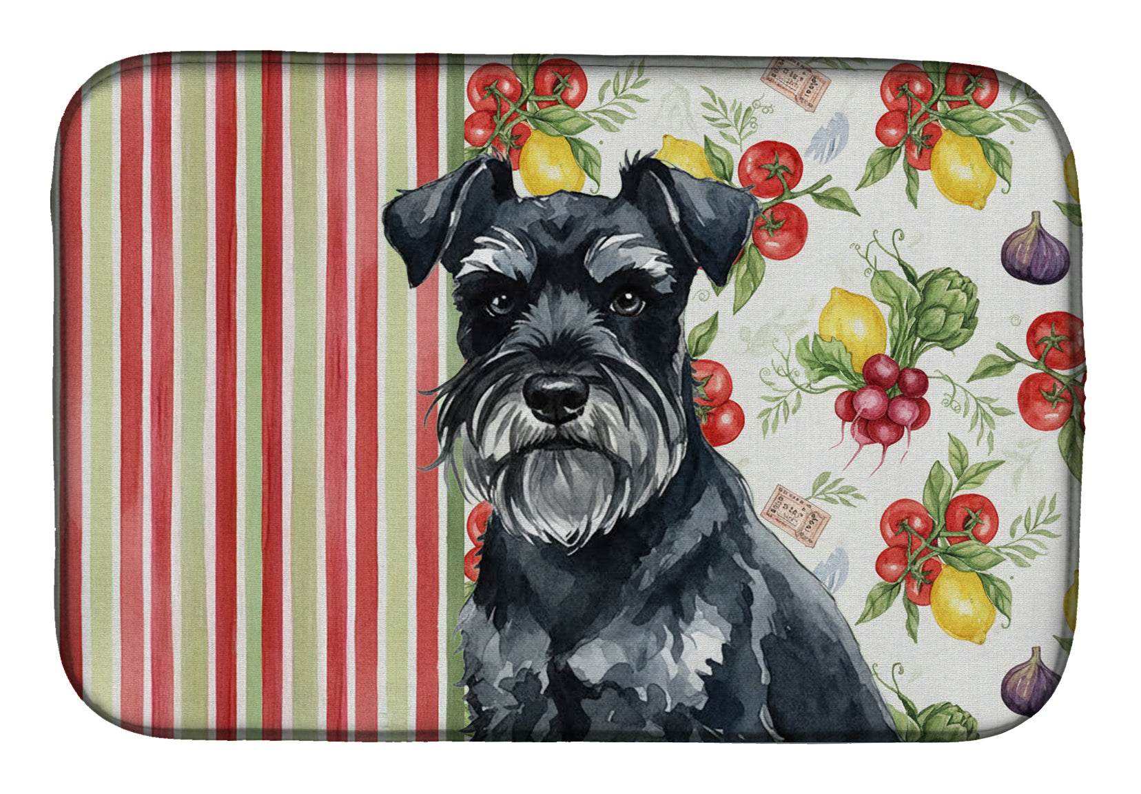 Black Miniature Schnauzer Vegetables Dish Drying Mat Absorbent Dish Drying Mat Pad for Kitchen Counter Dish Drainer Mat for Countertop, 14 x 21", Multicolor