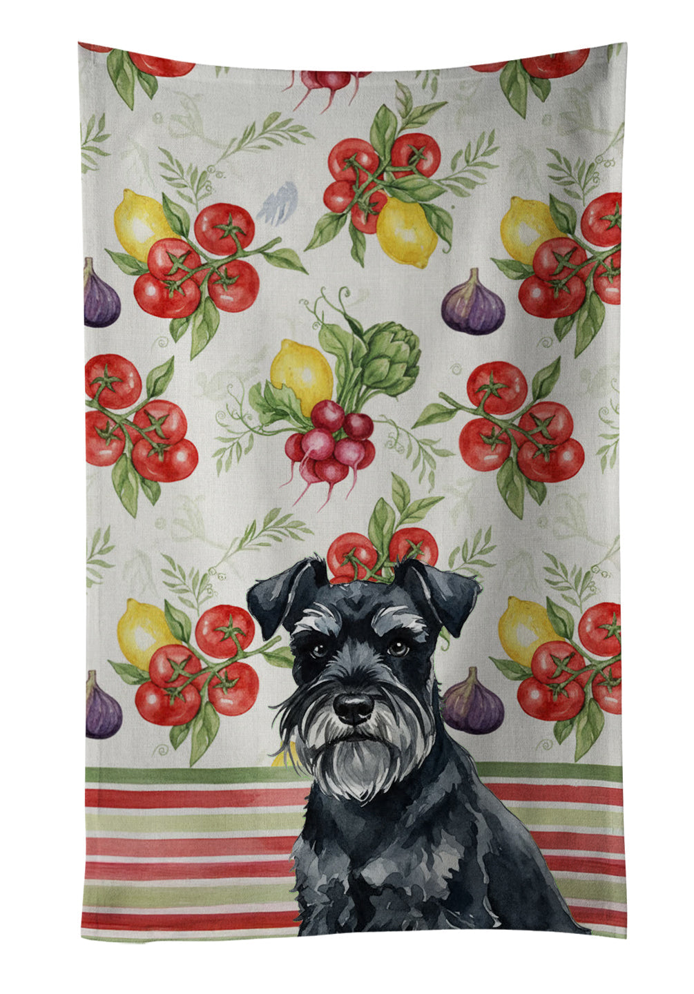 Black Miniature Schnauzer Vegetables Kitchen Towel Velour Plush Front and Cotton Loop Back Machine Washable