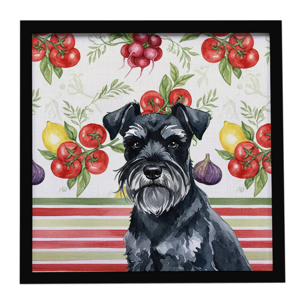 Black Miniature Schnauzer Vegetables Framed Metal Print Bathroom, Kitchen, Office, Home Decor Wall Art Ready to Hang, Square, 8X8