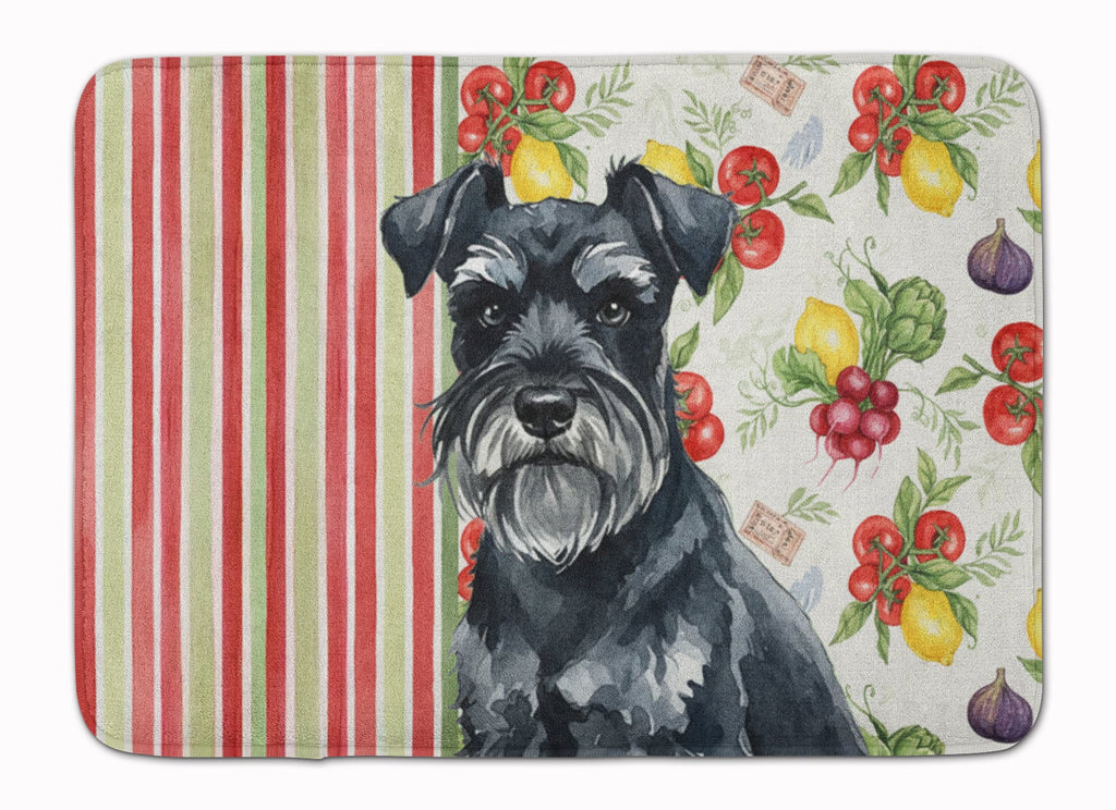 Black Miniature Schnauzer Vegetables Memory Foam Kitchen Mat Machine Washable Anti-Fatigue Cushion Comfort Bath or Kitchen Rug